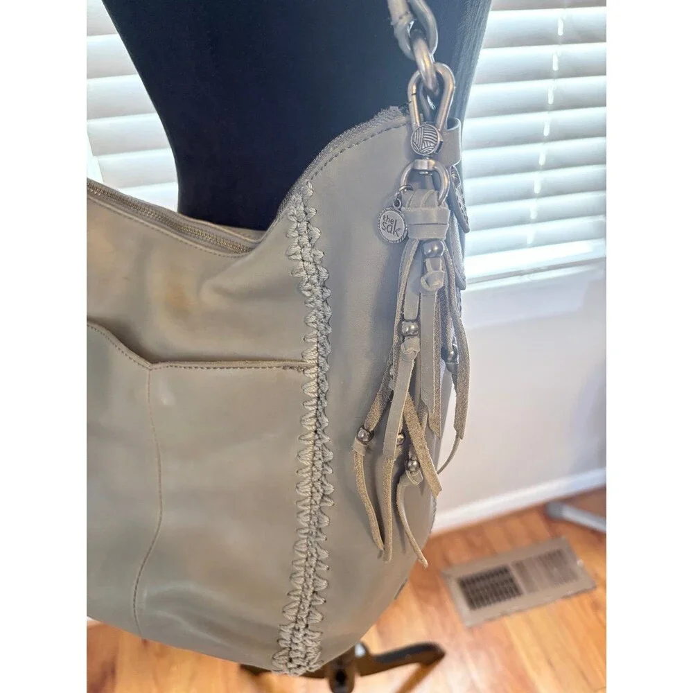 The Sak Sequoia Leather Hobo Bag in Dusty Blue Crochet